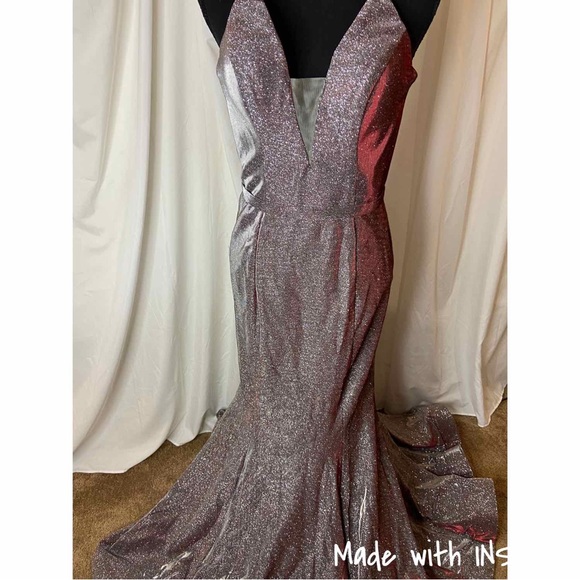 Cindy Metallic Burgundy Long Formal Prom Gown Dress M - Picture 3 of 6
